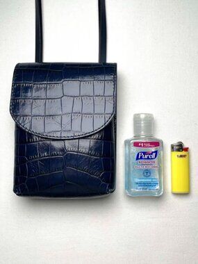 MAISON MARTIN MARGIELA AW14 Dark Navy Croc Embossed Leather Mini Shoulder Bag